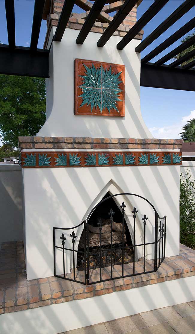 Arcadia Fireplace with Agave Mural and Agave Tile Trim