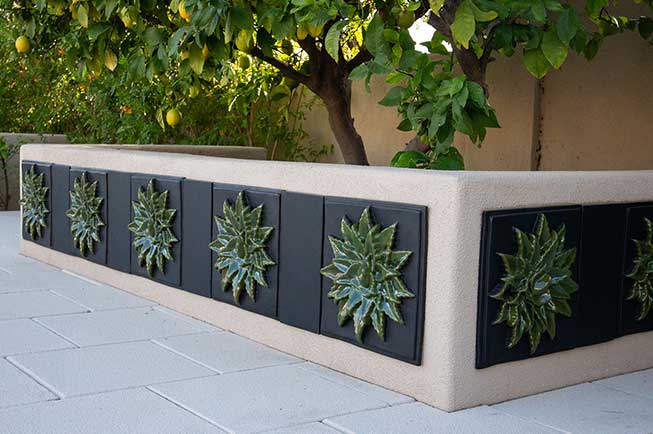 Planter Faced with Agave Tiles & Custom Field Tiles