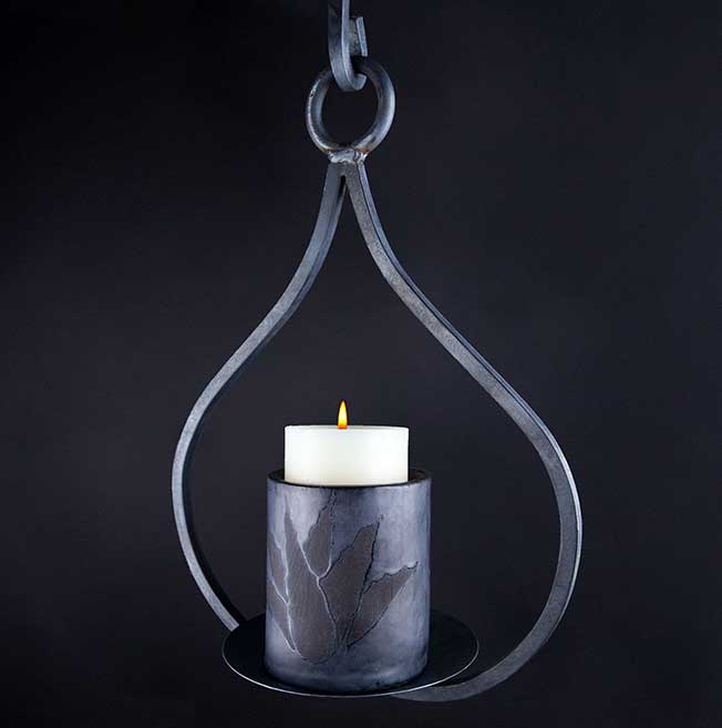 Hanging Iron and Ceramic Candle Pendant